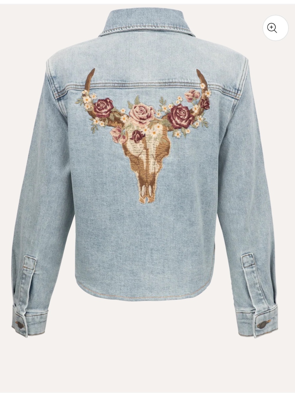 DRIFTWOOD Light Blue Denim Jacket with Floral Steer Skull Embroidery